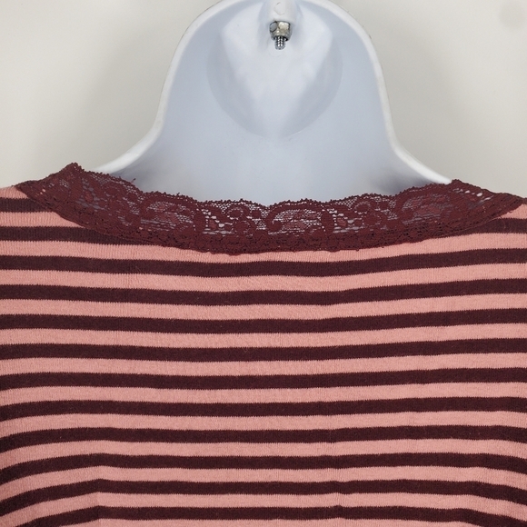 First Issue Liz Claiborne Knit 3/4 Sleeve Top Striped Shirt Women Large Maroon - Picture 4 of 7